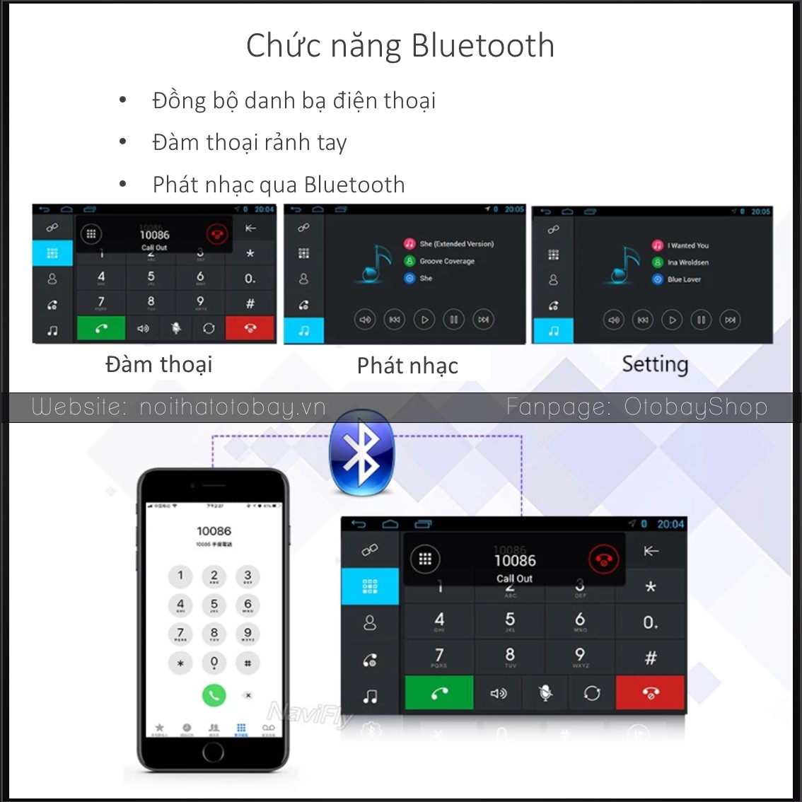 Màn Hình Android Chevrolet Aveo 2006-2012 62 Morcar Ket noi diet thoai qua Bluetooth